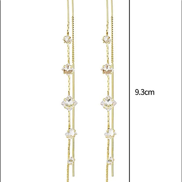 Gold Crystal Threader Earrings - Picture 4 of 4